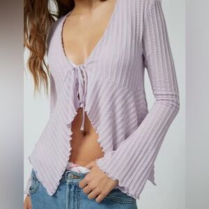 Urban Outfitters Lexi Flyaway Lounge Top Tie Front Open Bell Sleeve Purple Med